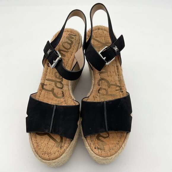 Sam Edelman Maura Espadrille Black Wedge Sandals Jute Trim Suede Upper 8M - Picture 5 of 10